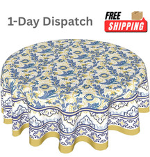 ABSOP Yellow Blue Floral Tablecloth Round 60 Inch Farmhouse Boho