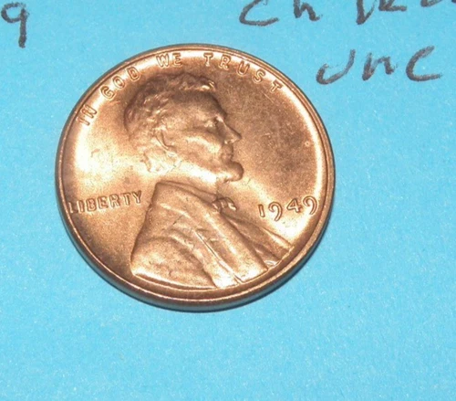 1949       LINCOLN WHEAT CENT   CHOICE RED UNCIRCULATED  #2