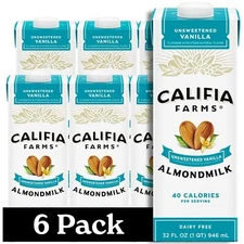 - Unsweetened Vanilla Almond Milk 32 Oz Pack of 6 Dairy Free Vegan Plant Base...