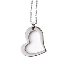 STAINLESS STEEL HIGH POLISHED MODERN OPEN-HEART PENDANT, 18" CHAIN
