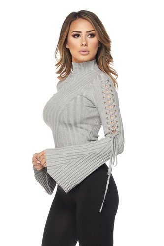 Decor Ribbed Knit Mock Neck Top Sweater 