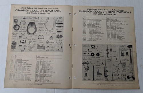 1942 CHAMPION MODEL 3H ELECTRA ALTERNATE OPERATING INSTRUCTIONS & PARTS MANUAL - Picture 2 of 4
