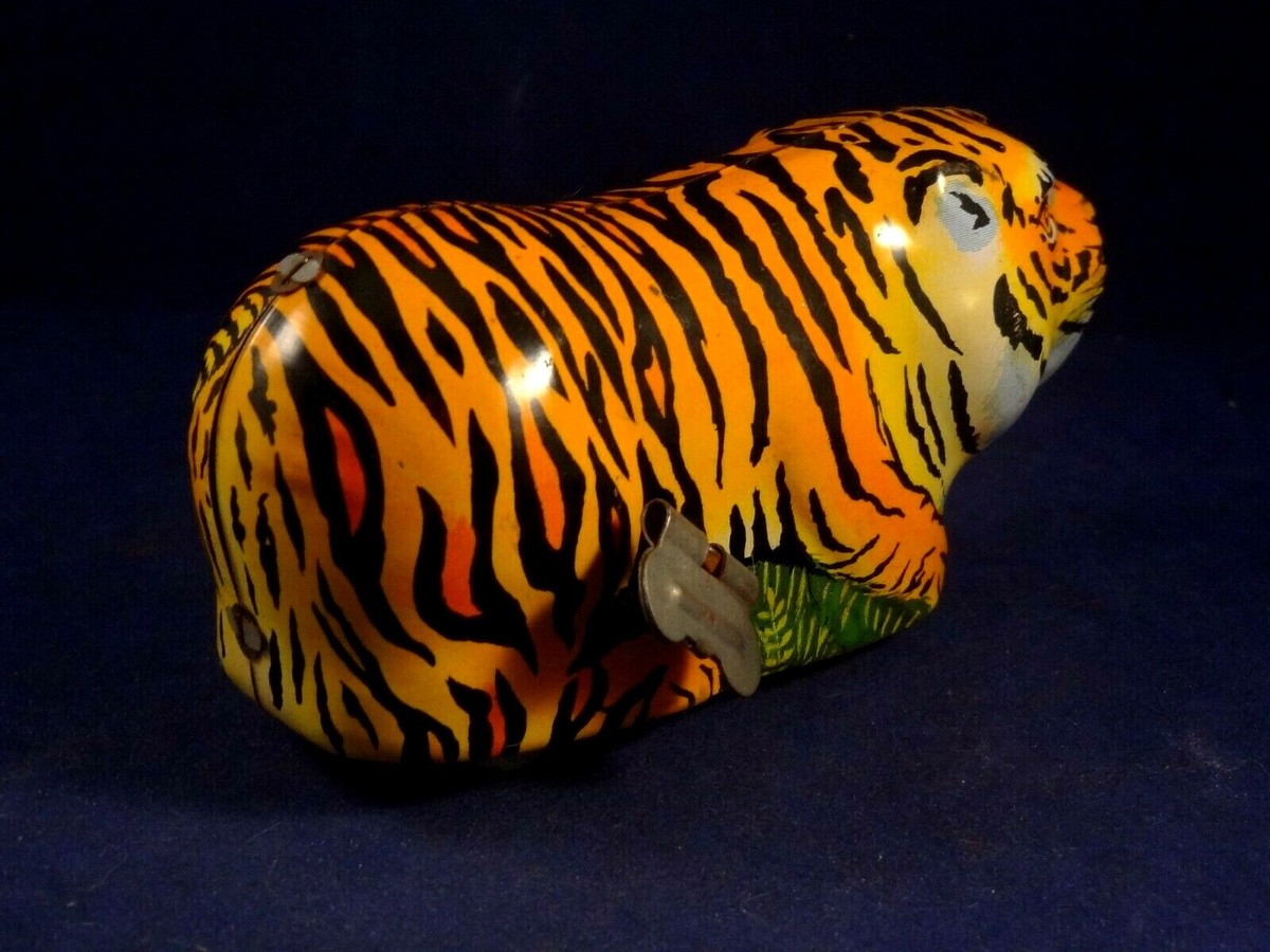 Ancien jouet tôle lithographiée mécanique Tigre du Bengale