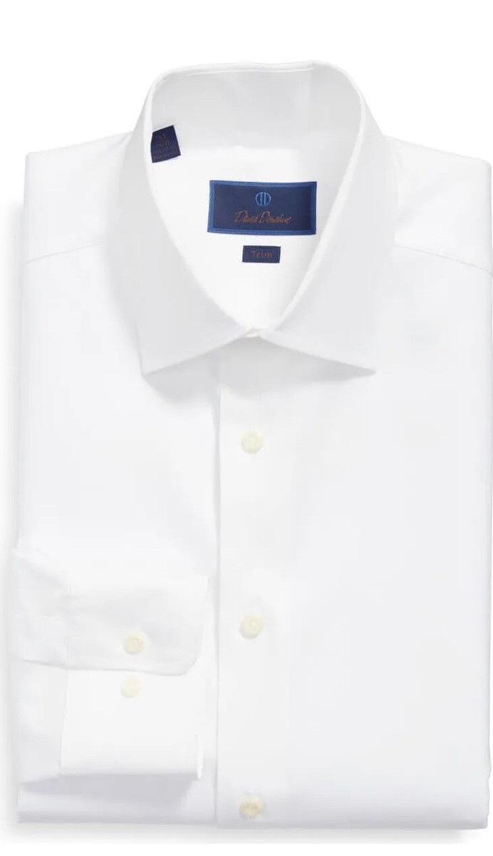 DAVID DONAHUE PLAIN WHITE SLIM FIT DRESS SHIRT 17.5 34/35 $155