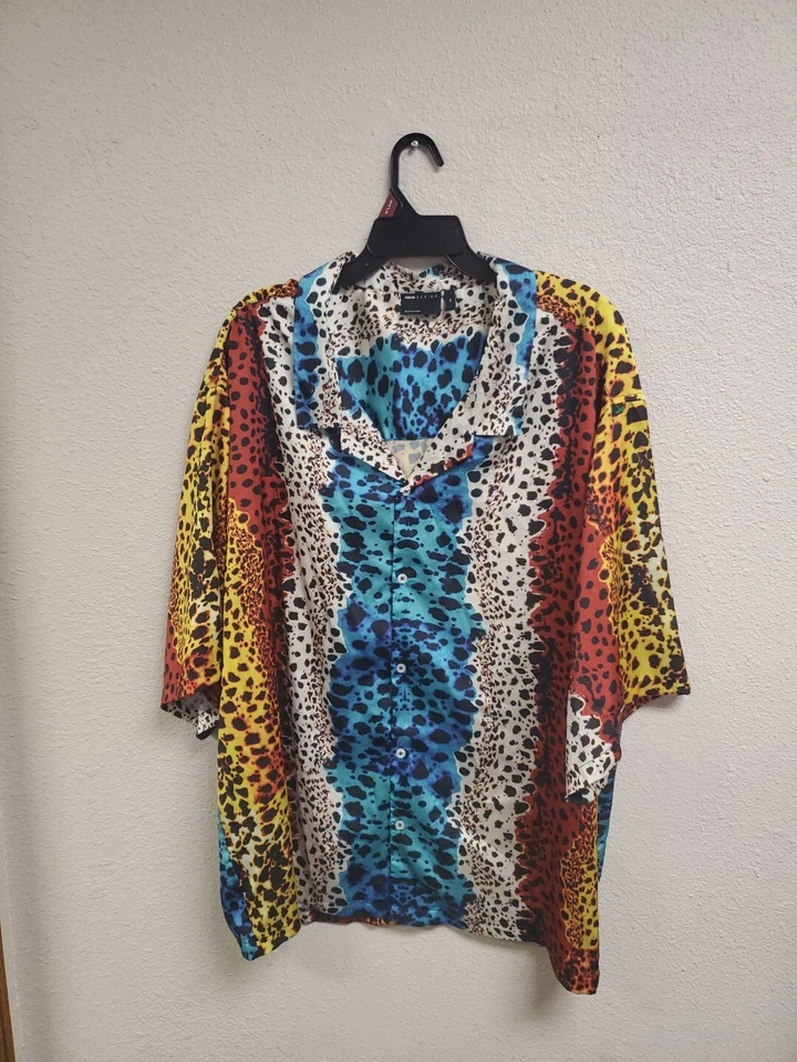 ASOS Disco Animal Print Shirt Mens XL Satin Button Oversized Baggy Street - Image 2 of 4