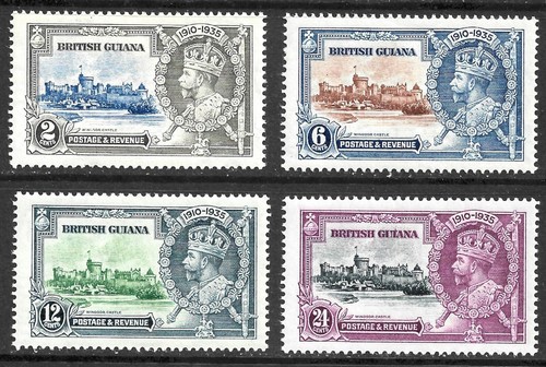 British Guiana Scott #223-226 XF Mint Lightly Hinged 1935 Jubilee Issue