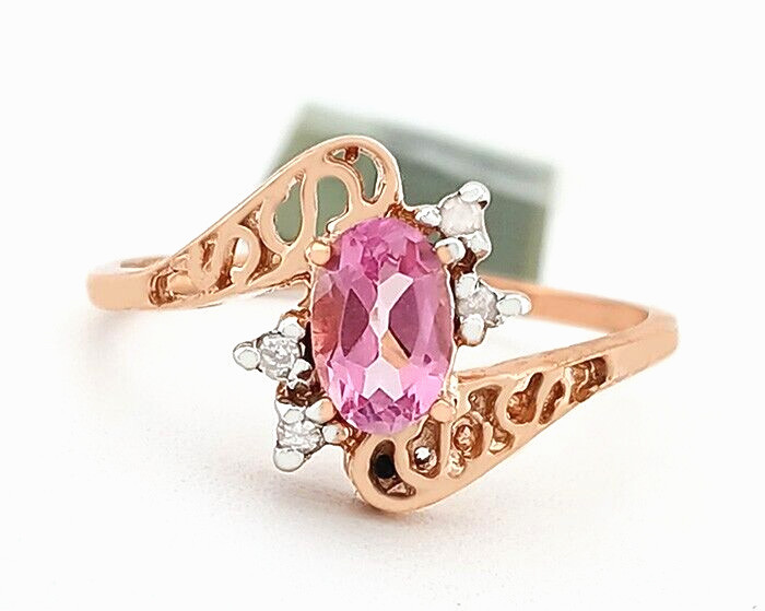 GENUINE 0.75 Cts PINK SAPPHIRE & DIAMOND RING 10K ROSE GOLD - Free Certificate