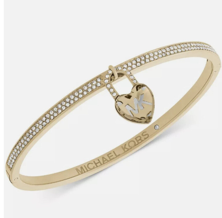 Michael Kors Logo Love Gold-Tone Hinged Bracelet With Clear Stones
