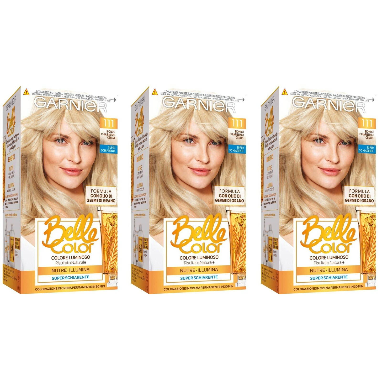 3 pz GARNIER BELLE COLOR Colorazione Permanente 111 biondo chiarissimo cenere