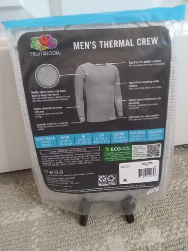 Fruit Of The Loom Mens Thermal Shirt Dual Defense Size Medium Gray Crew NEW - Picture 12 of 12