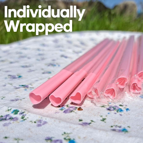 100Pcs Heart Shaped Pink Straws Disposable Drinking Cute Straw Individually W... - Picture 7 of 12