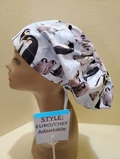 Penguins Women's  Euro/Chef Surgical Scrub Hat/Cap Handmade