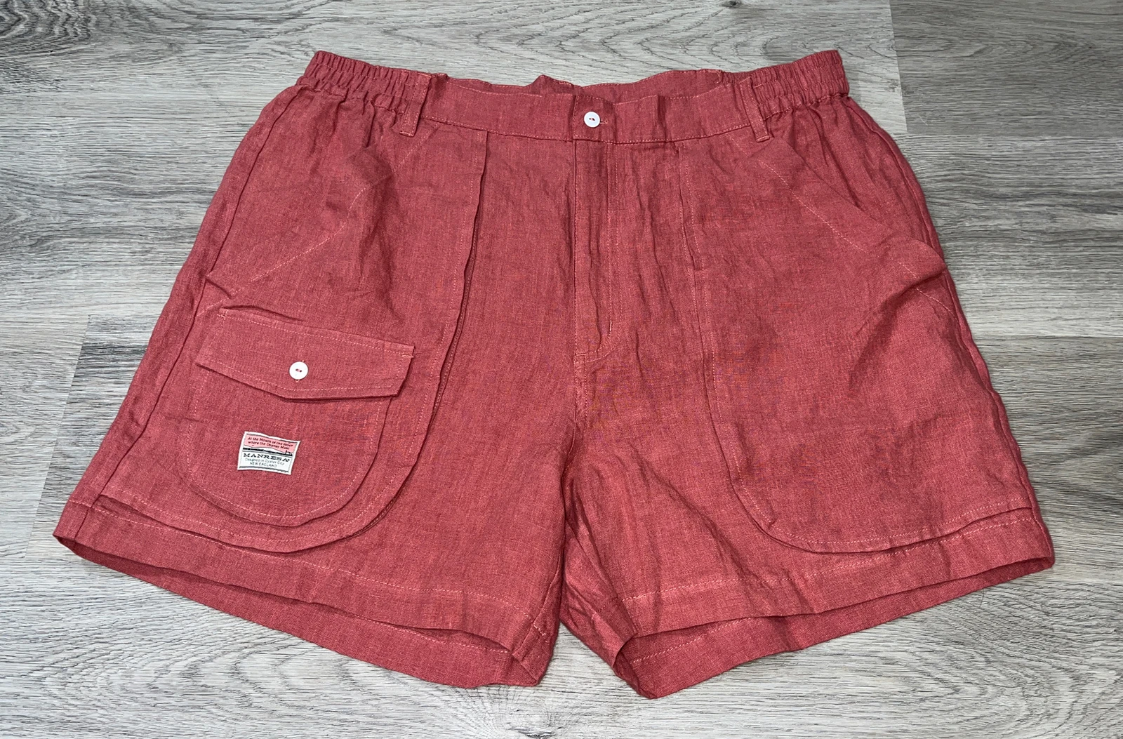 Manresa Mens Ram Island Shorts In Clay Red Linen Size XL 5”