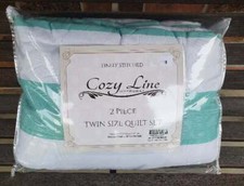Cozy Line Aqua Teal Blue Striped Finely Stitched Twin Size Quilt Set Brand New L