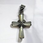 925 Sterling Silver Cross Pendant Inlaid Mother Of Pearl Marcasite Stone Accents