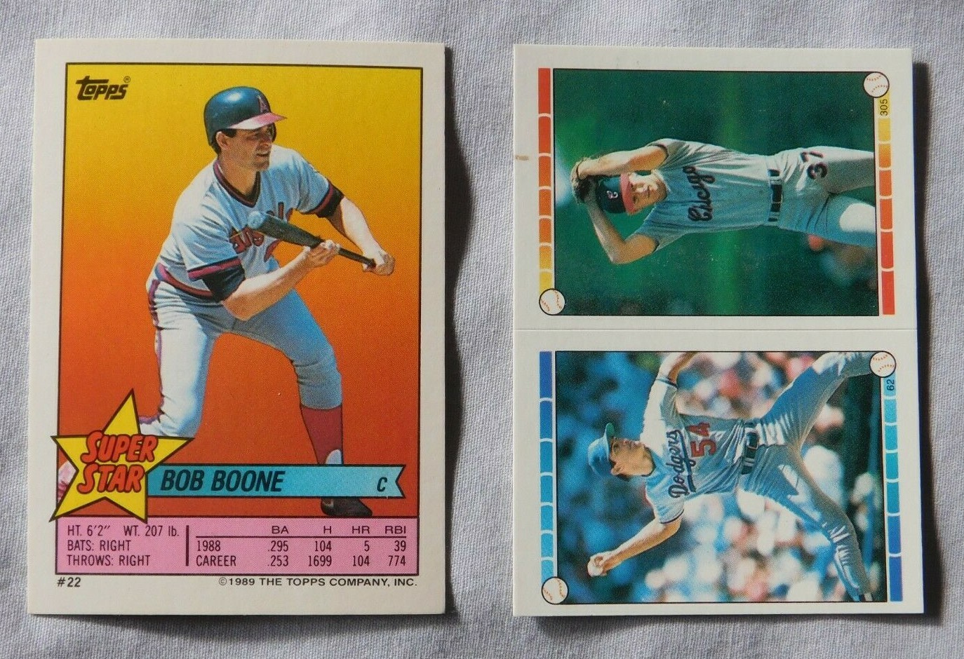 1989 Topps Super Star Sticker #22 Bob Boone #62 #305 sticker on back