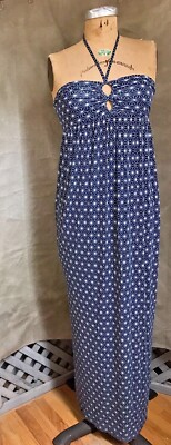 Womens TART Navy & White MODAL MAXI DRESS Strapless Halter Summer S  Geometric | eBay