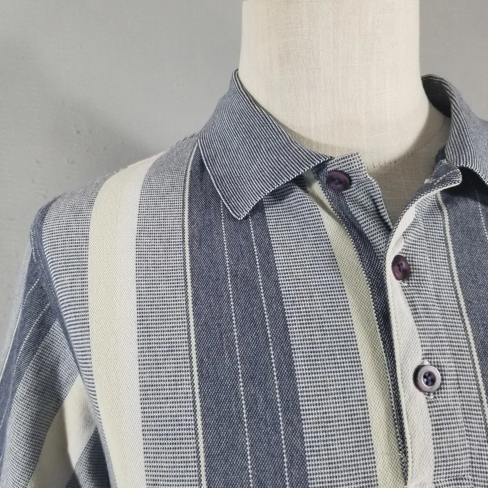 David Taylor Bandas Parte Inferior Polo Hombre Grande Azul Rayas Retro Preppy Foto 4 de 4