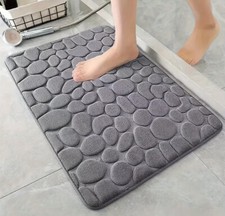 Memory Foam Non-Slip Bath Mat with Embossed Cobblestone Pebble Design Toilet Rug