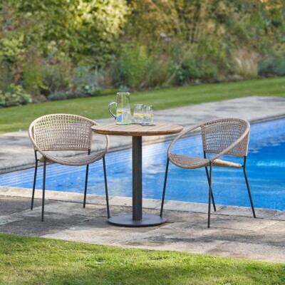 Outdoor Seater Bistro Set Acacia Wood and PU Rattan Garden Dining Set  UK
