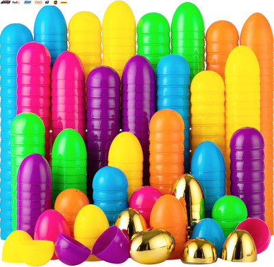150PCS Easter Eggs, Plastic 2.3'' 144PCS Colorful with 6PCS Golden Eggs Bulk Empt