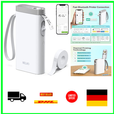 Nelko Mini Labeldrucker, Bluetooth- Etikettiergerät für iOS/Android
