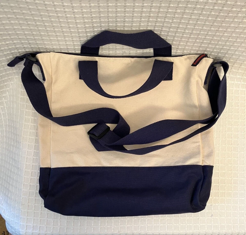 Сумка с короткими ручками Nautica, натуральный и темно-синий холст с ремнем через плечо и ручками, новый без ЯРЛЫКОВ - Изображение 2 из 4