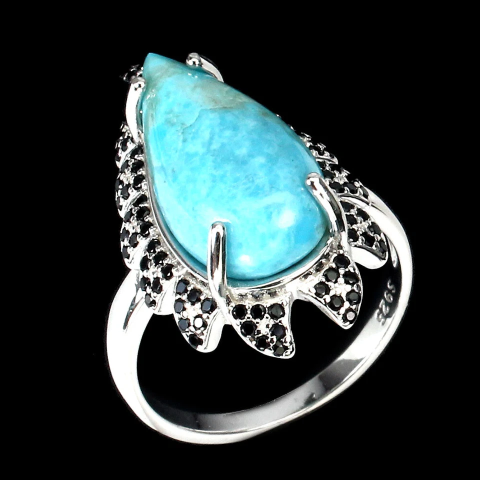 Anillo de plata de ley 925 azul pera turquesa 20x10 mm espinela piedras preciosas joyería 6,5 Foto 2 de 4