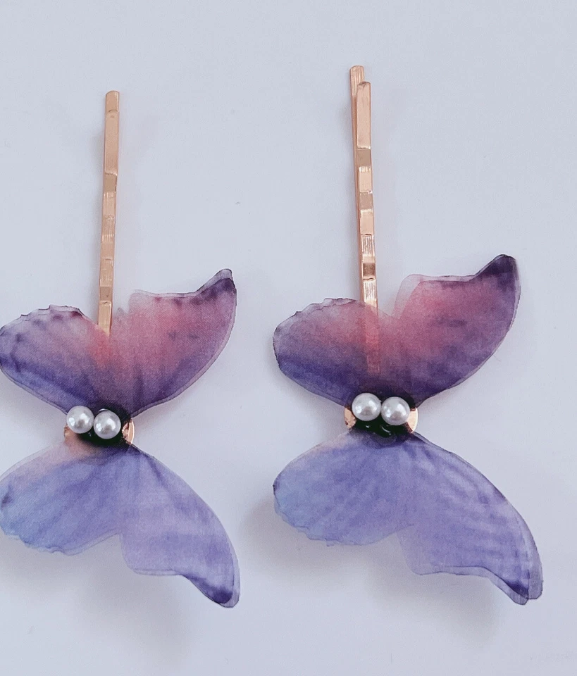 2X Pinzas laterales cabeza pelo cabeza mariposa púrpura tul hada tul para mujer niña Foto 2 de 4