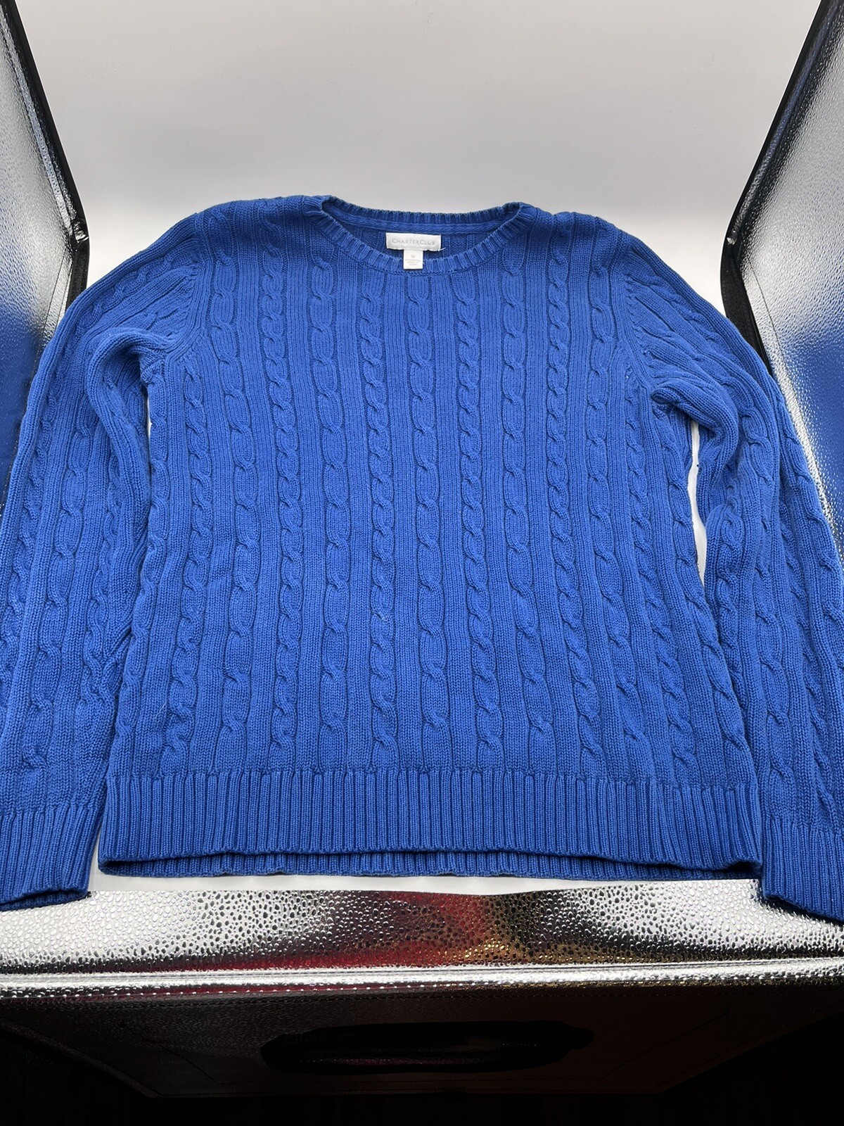 Charter Club Women’s Med Cable Knit Blue Sweater