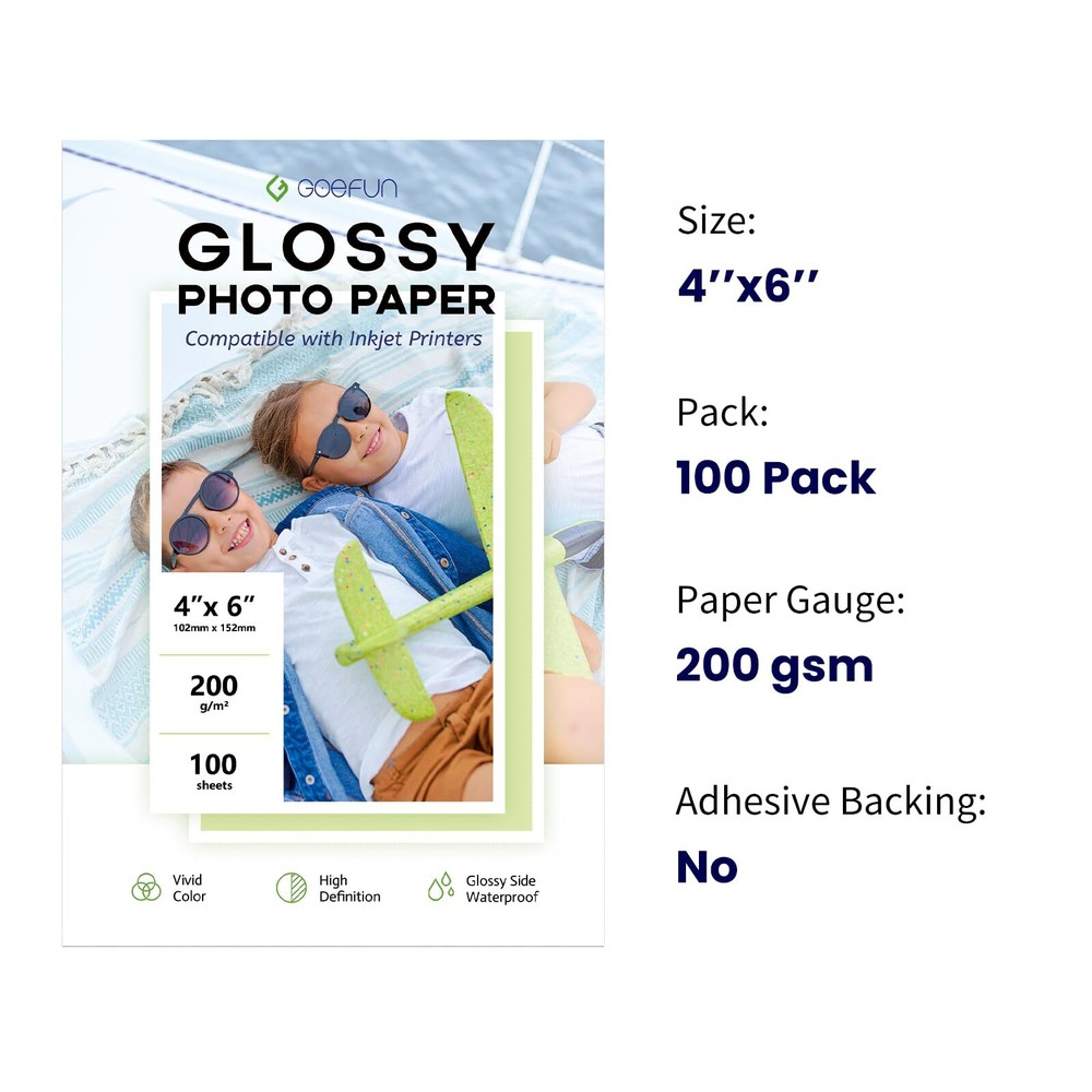 4x6 Glossy Inkjet Photo Paper 100 Sheets High-Quality     