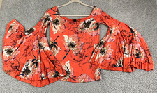 We The Free People Artsy Boho Floral Off Shoulder Wing Sleeve Blouse S Small EXC