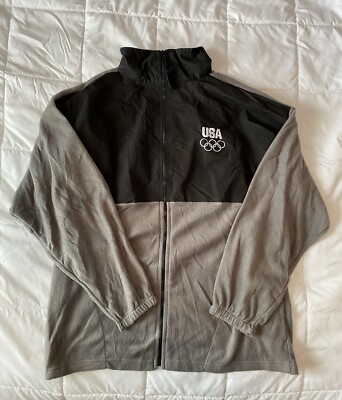 Olympic Committee Jacket Mens XL Grey Black Full Zip Fleece Made In USA ...