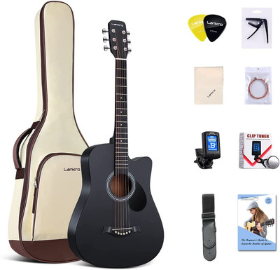 38 Inch Guitar Black Acoustic Guitar Beginner Kit Adult Cutaway Acoustic Guitar 