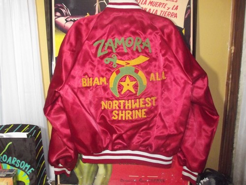 Vintage Pla-Jak Dunbrooke AL Shriners Embroidered Bomber Jacket Mens M Crimson - Picture 4 of 7