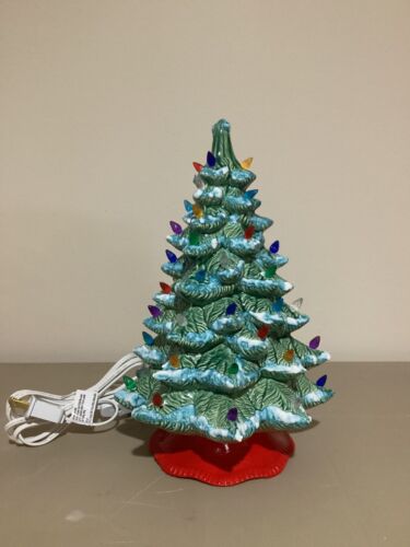 ceramic green snowdusted Christmas Tree with power cord - Picture 2 of 3