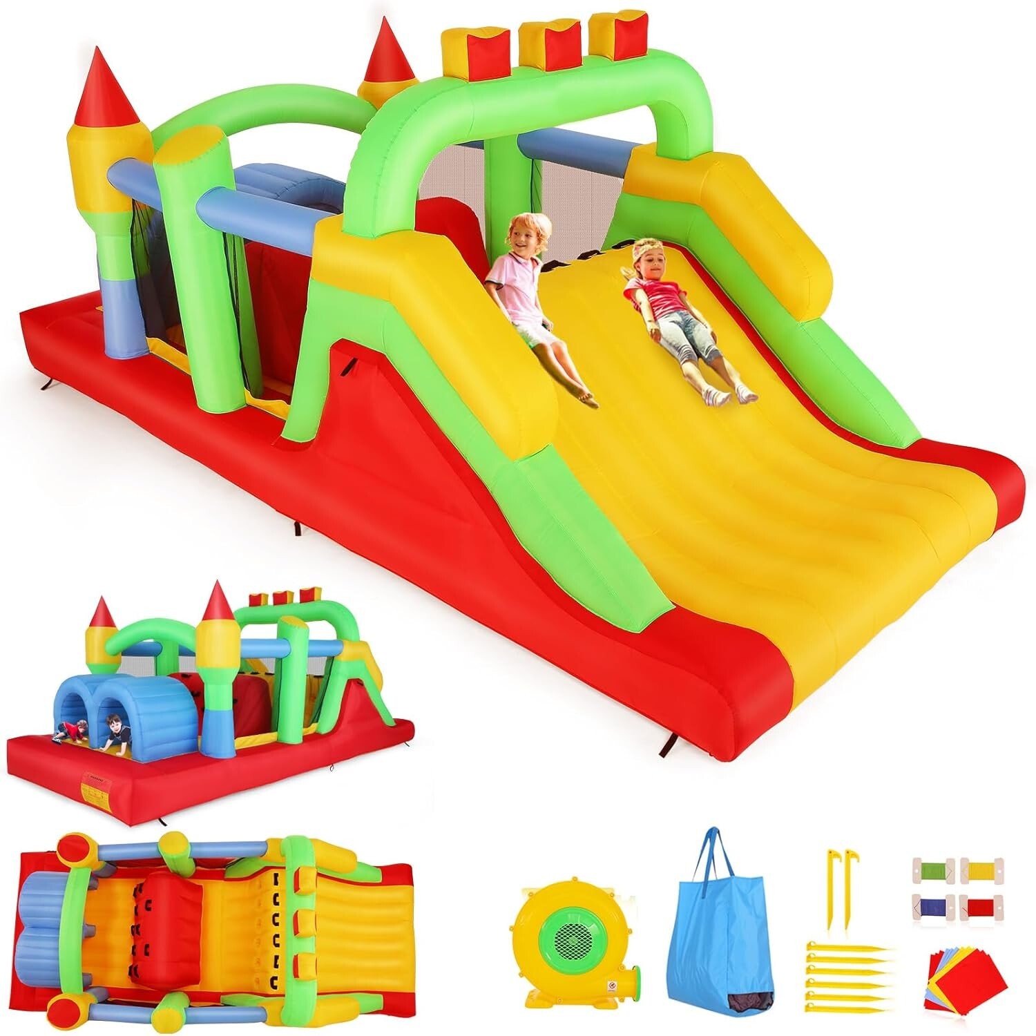 $Inflatable Obstacle Bounce House with Blower, Children's Park for Backyard U.S