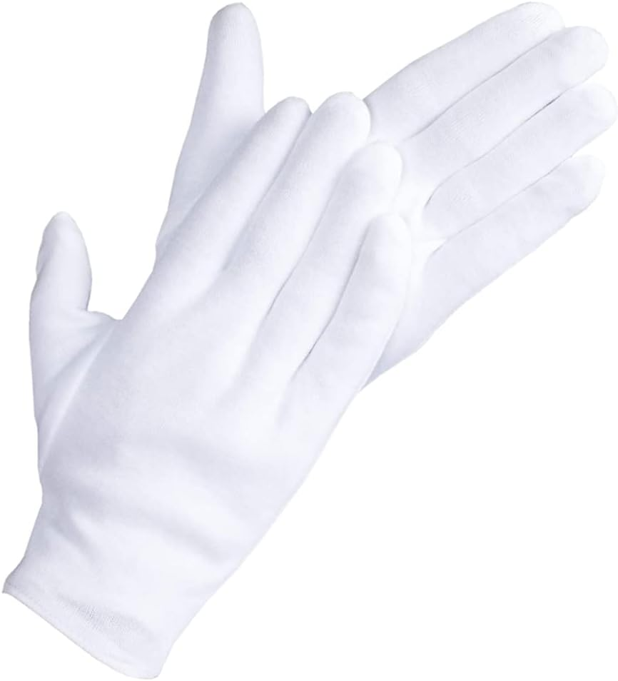 20 Pcs White Cotton Gloves for Eczema, Dry Hands, Moisturizing, Inspection, Coin