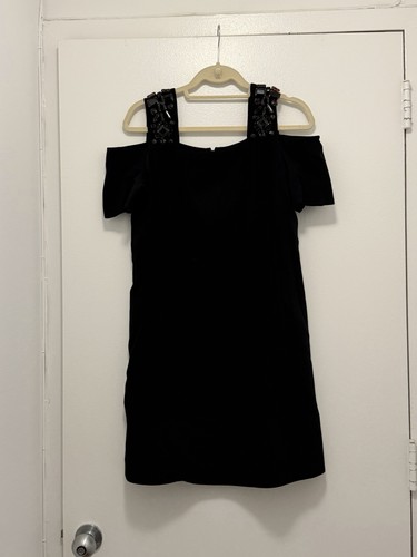 Emilio Pucci, Emilio Pucci (vintage!) Black Shift Dress Beaded Cold Shoulder Short Sleeve 12