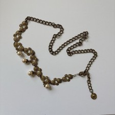 Vintage Chain Belt Pearl Coins Dangle Clubwear Disco Adjustable 30-40" Read