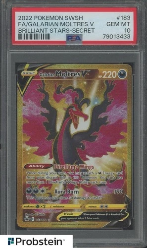 2022 Pokemon SWSH Brilliant Stars #183 FA Galarian Moltres V Secret PSA 10
