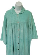 Vintage National Womens Snap-Front Mint Green Terrycloth Robe Size L Midi