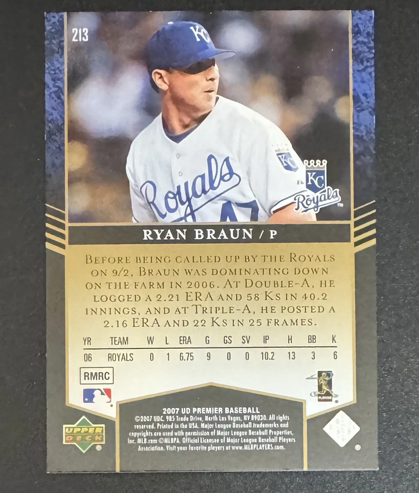 Ryan Braun 2007 Upper Deck Premier Rookies /199 #213 - Kansas City Royals - Image 2 of 2