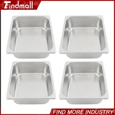 Findmall 4 Pack Hotel Pans 1/2 Size 4" Deep Stainless Steel Steam Table