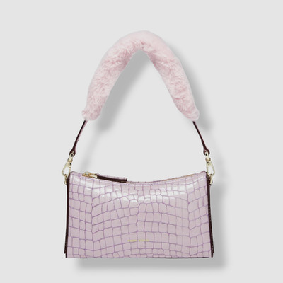 $435 Manu Atelier Women's Pink Mini Prism Croc-Embossed Fur Leather Shoulder Bag