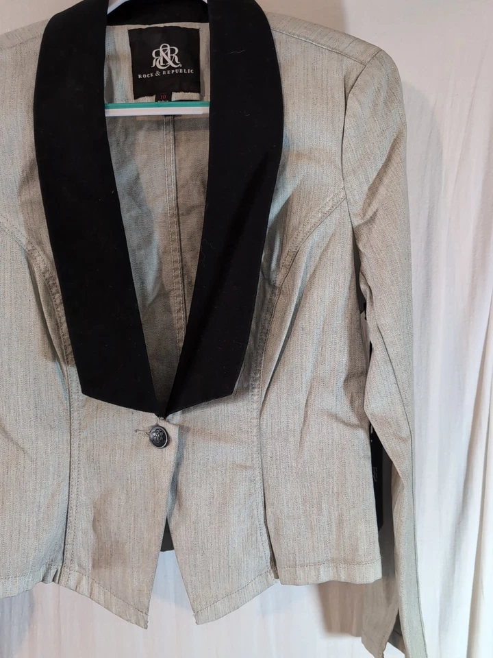 Nuevo con etiquetas Rock Republic Mujer 10 Jean Esmoquin Retro Contraste Denim Gris Negro Foto 2 de 4