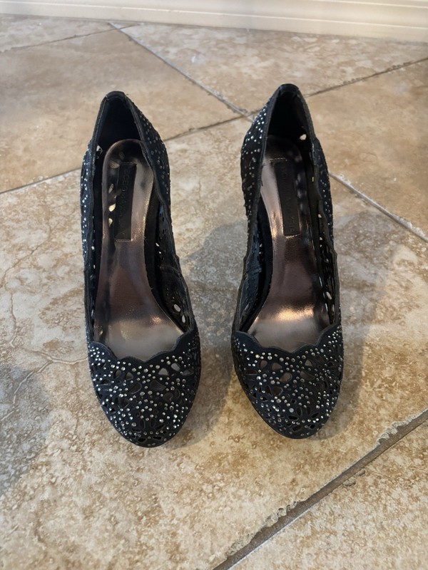BCBGMAXAZRIA - Black Stiletto With Black Rhinestones Size 6 1/2