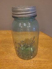 Vintage Ball Perfect Mason Quart Jar Blue Glass Zinc Lid
