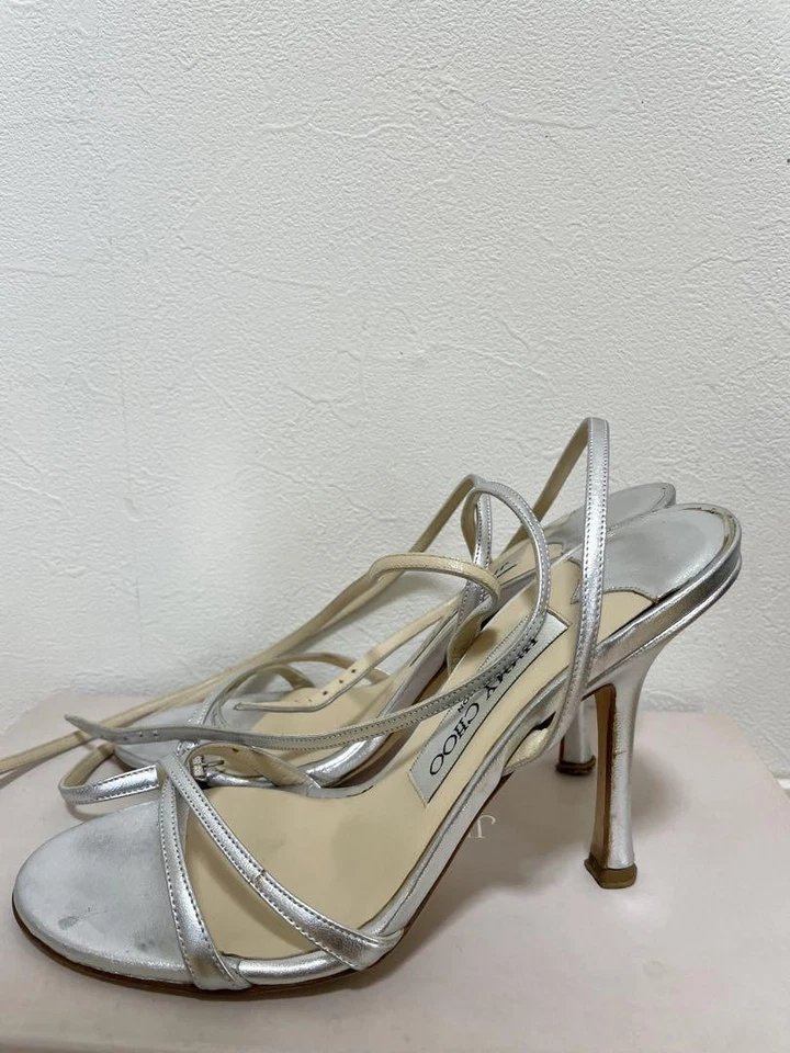 Jimmy Choo Pumps Mules Heel Silver lace-up EU35 US5 Japan F/S USED - image 4 of 4