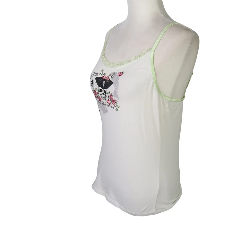 Camiseta sin mangas Disney Piratas del Caribe blanca gráfica encaje ribete cami S Foto 3 de 4